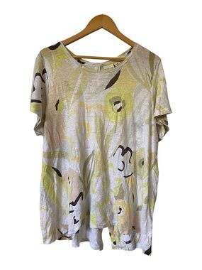 Rachel Zoe Abstract Floral 100% Linen Knit Tee Top With Back Buttons 2X
